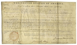 James Monroe Land Grant Signed as President -- With Large, Bold Signature by Monroe